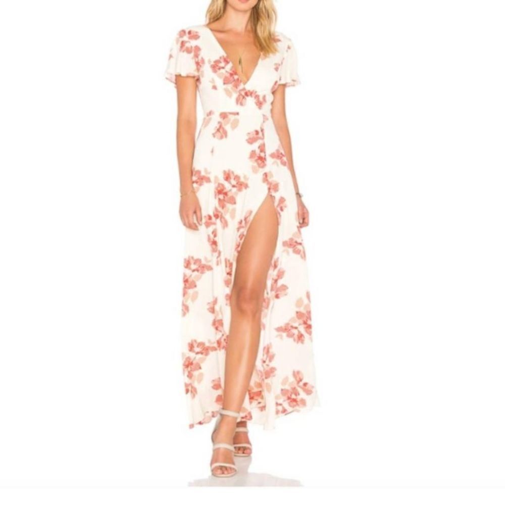 Privacy Please Cream "Rebecca" Floral Casual Maxi Dress Size Small